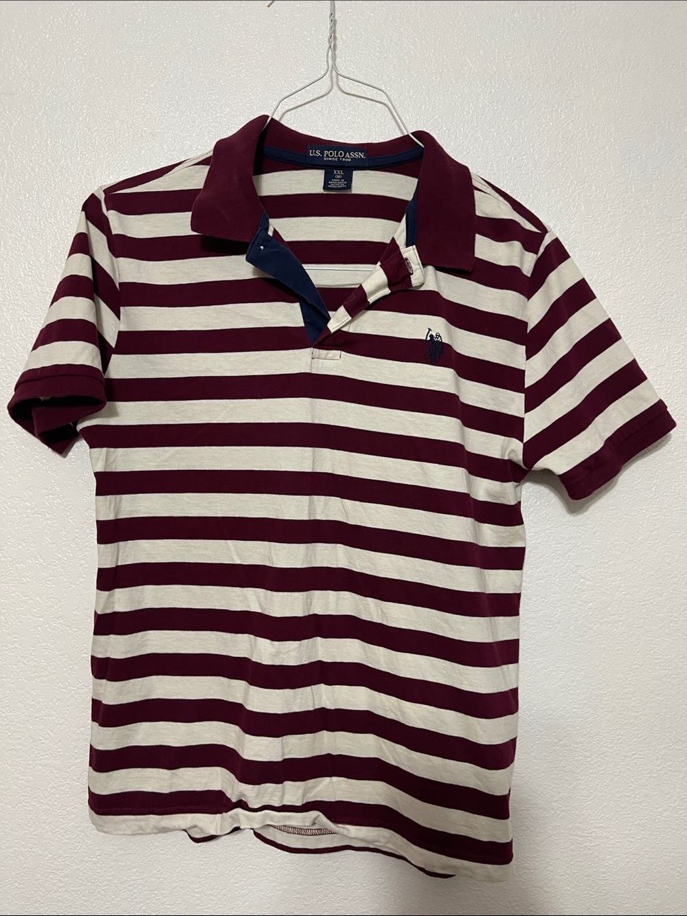 U.S. Polo Assn. Burgundy and Cream Striped Polo with Navy Trim - Picture 5 of 5
